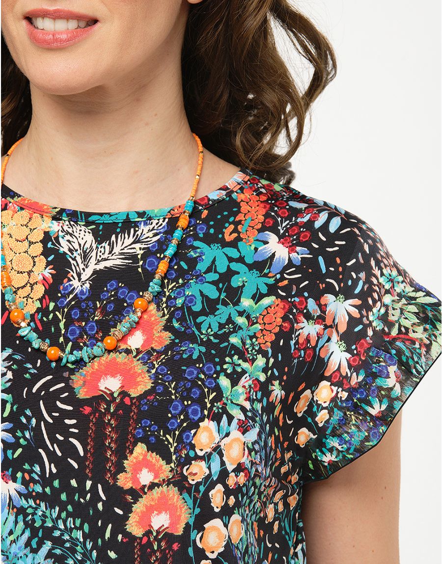 Top fluide noir fleuri