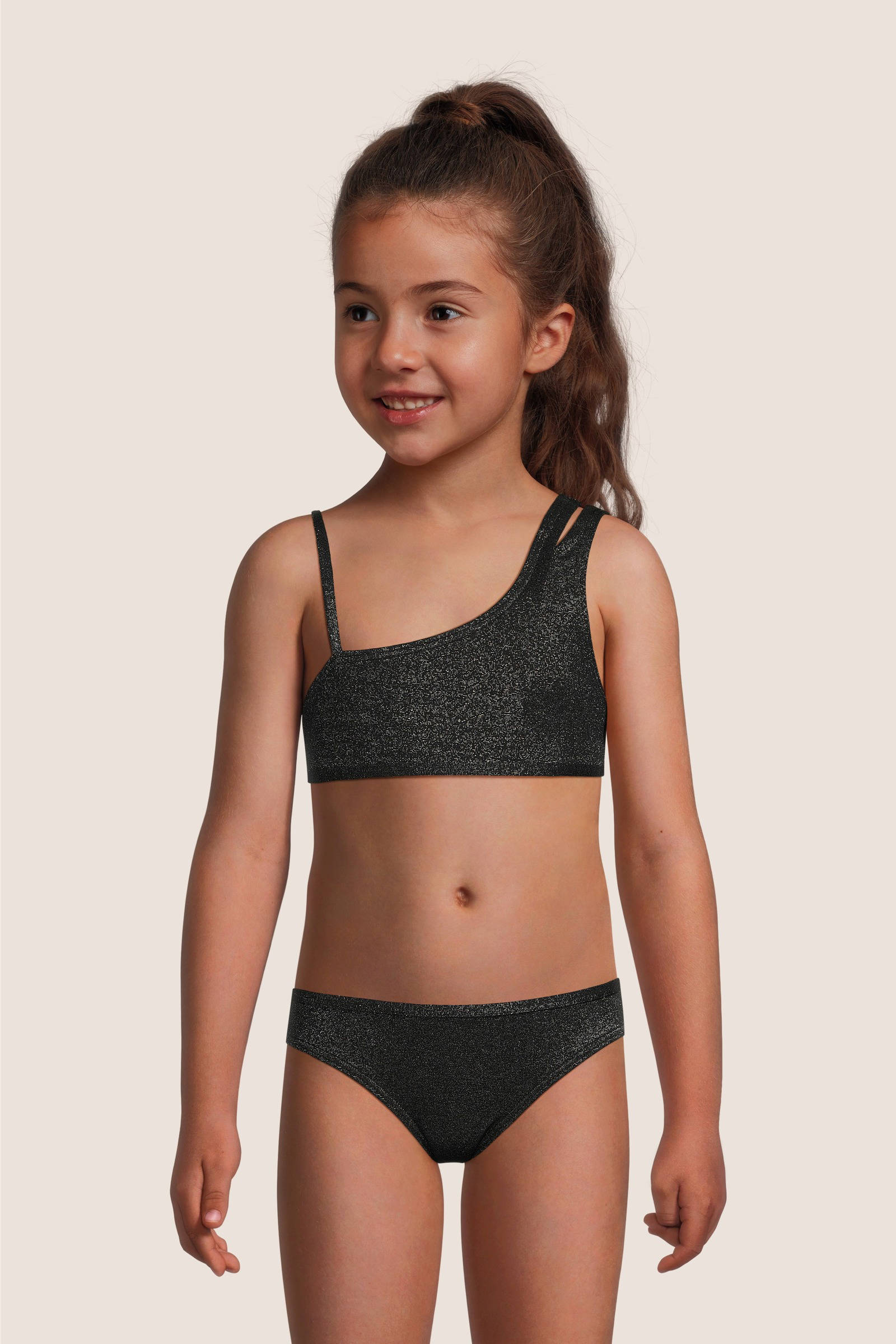 BEACHWAVE one shoulder bikini met lurex zwart