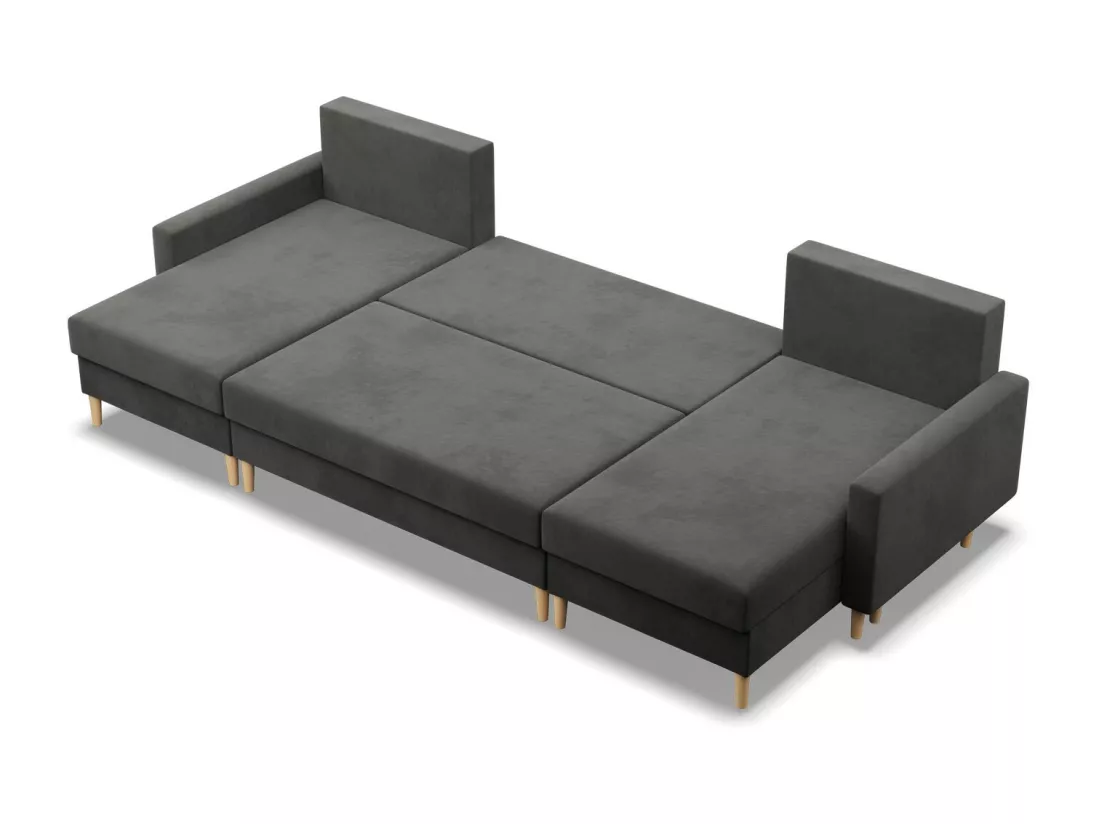 Grand Canapé d'angle en U avec fonction sommeil, Coussin réversible, Gris clair