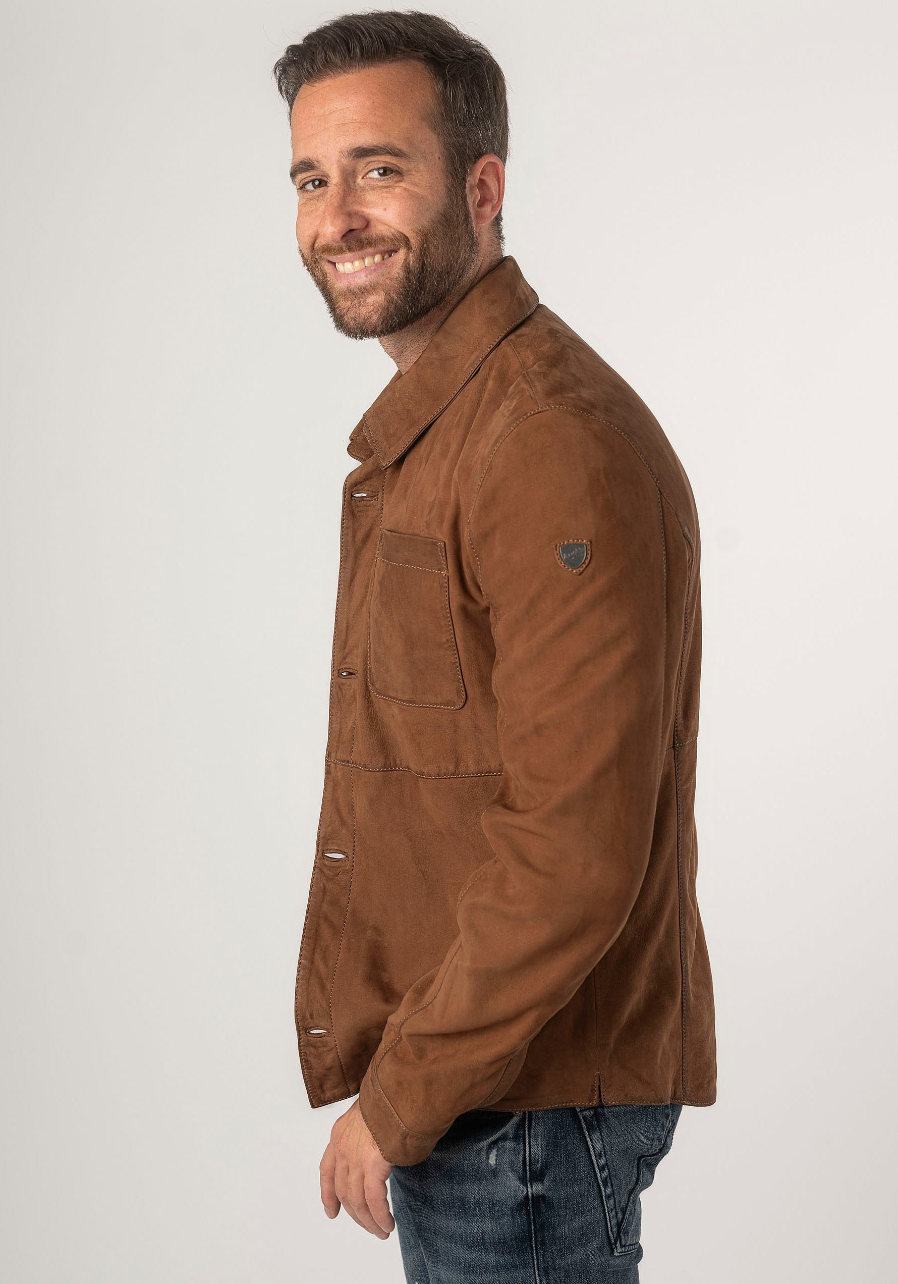 Mauritius Lederjacke »MMJemmo« mit Hemdblusenkragen, Knopfleiste