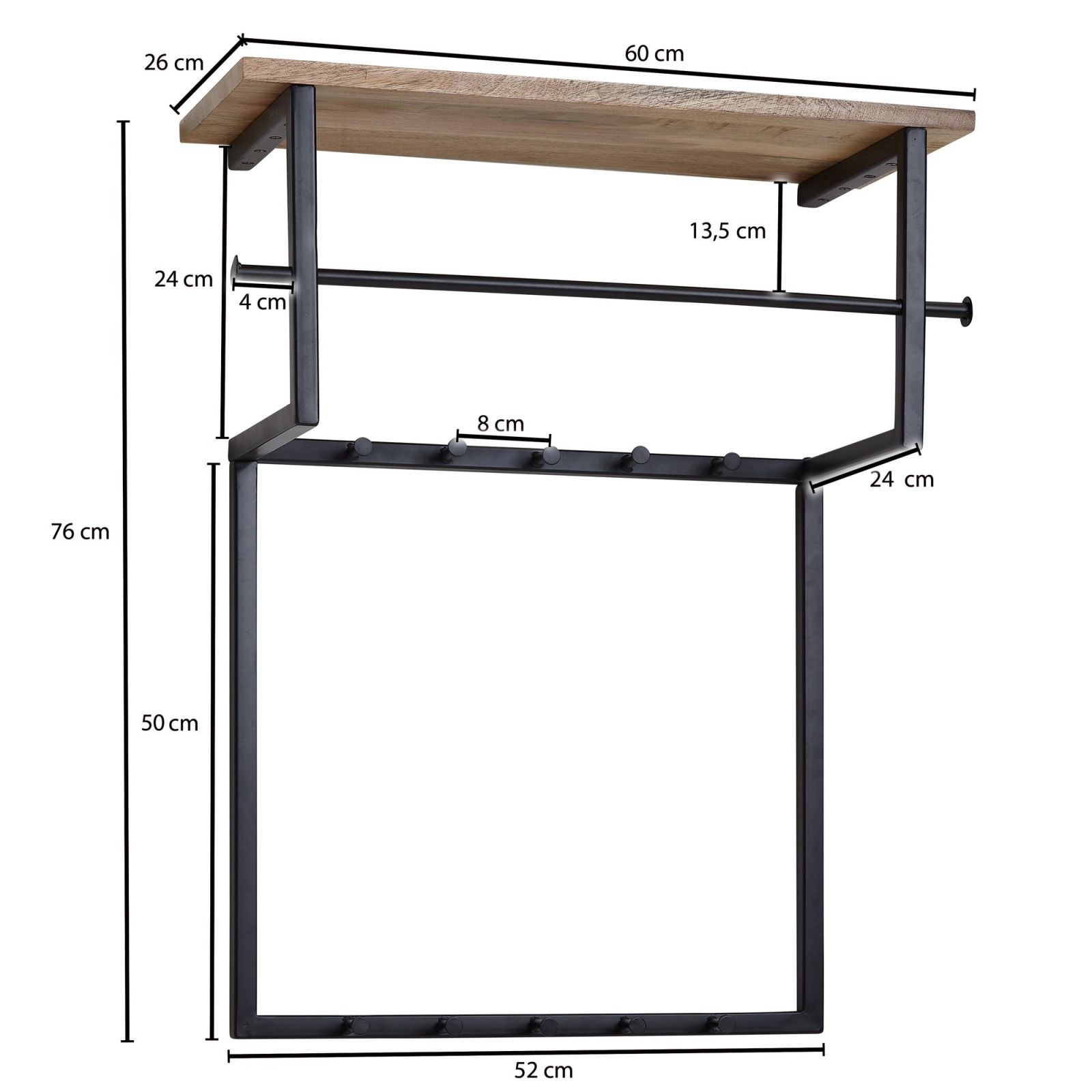 Wandgarderobe - Mango hellbraun-schwarz - 10 Haken