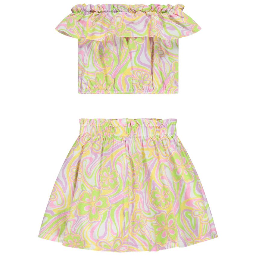 Ensemble 2 pièces imprimé top + jupe pour fille - Blanc