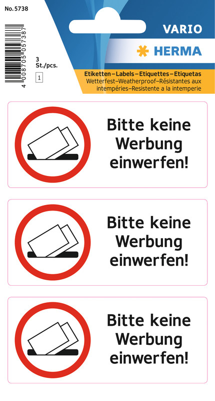 (3er Set) Vario Hinweis Etiketten Bitte keine Werbung einwerfen Sticker (5738)