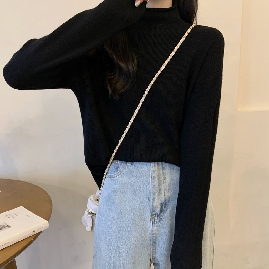Monroll - Effen gebreide top met lange mouwen en mockneck