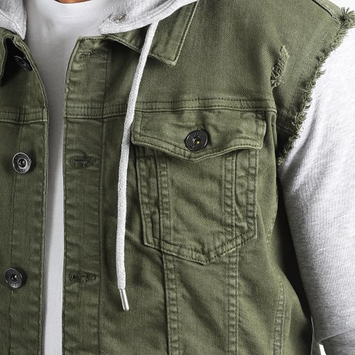 Veste Jean A Capuche 2552 Vert Kaki Denim Gris