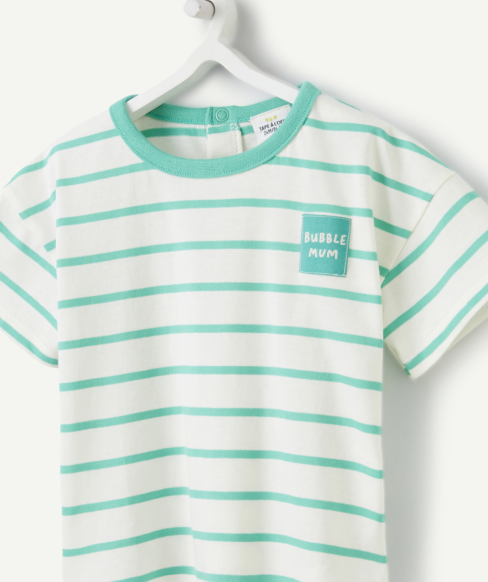 T-SHIRT MANCHES COURTES BÉBÉ GARÇON EN COTON BIO BLANC À RAYURES VERTES