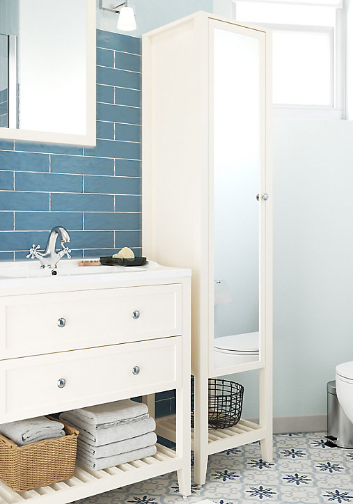 Colonne de salle de bains sur pieds avec miroir l.36xH.185xP.40 cm, blanc, GoodHome Perma