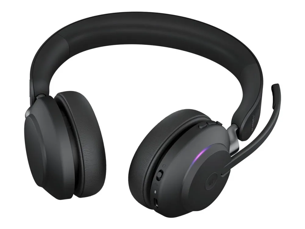 Jabra Evolve2 65 MS Stereo - Headset - på øret - Bluetooth - trådløs - USB-A - støjisolerende - sort - med opladningsstander - Certified for Microsoft Teams