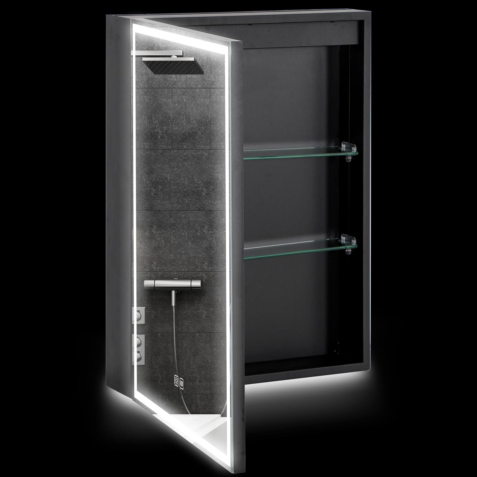 Swisshandel24, Mirror cabinets, Spiegelschrank, Badschrank mit LED, 50 x 70 cm, dimmbar, Anti-Beschlag, Schwarz