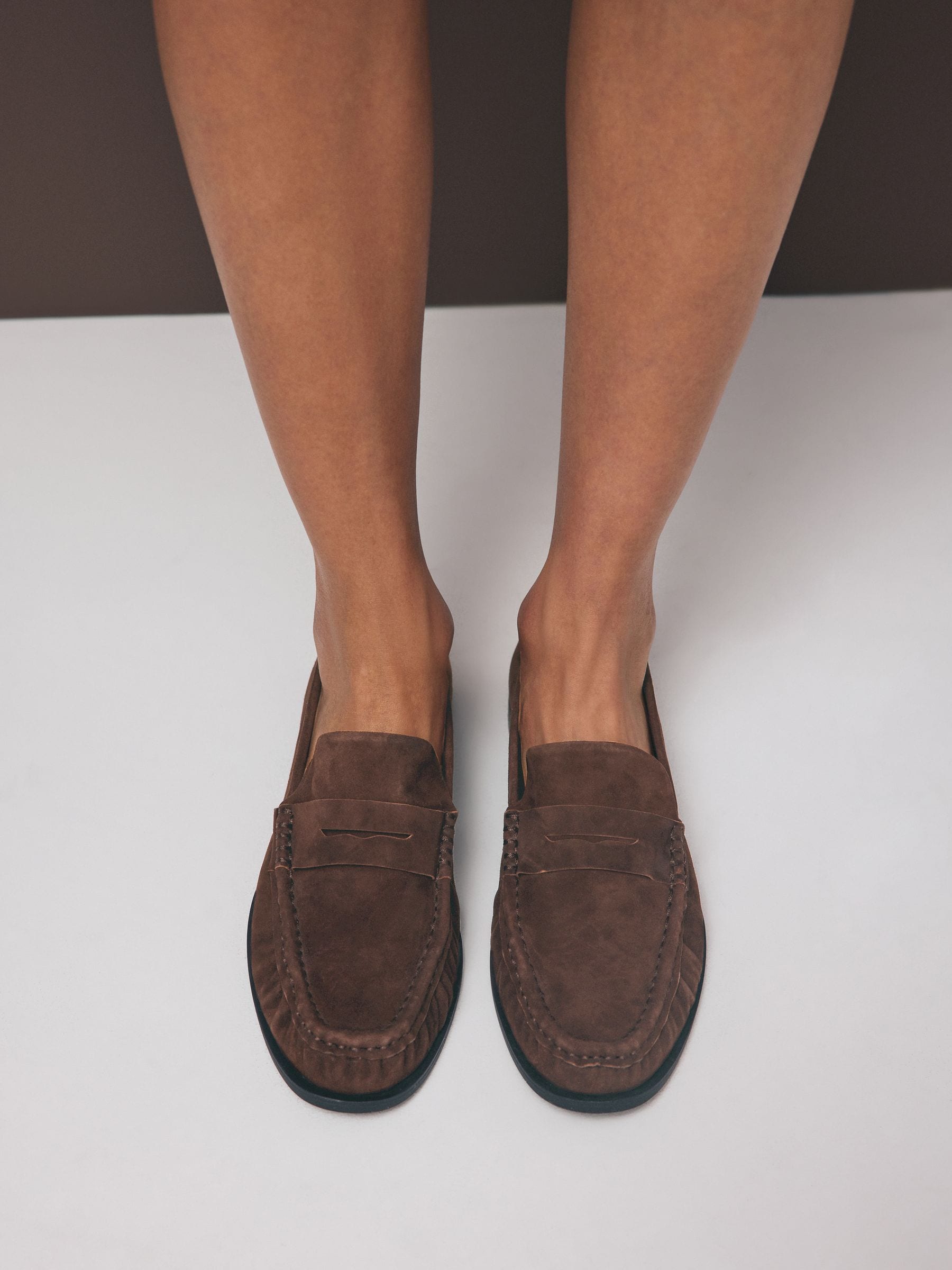Chocoladebruin suède - Forever Comfort® Premium Leren Loafers met Motionflex en ruches