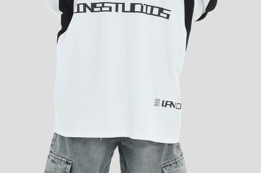 Banash - T-shirt met lange mouwen, ronde hals en belettering in twee kleuren