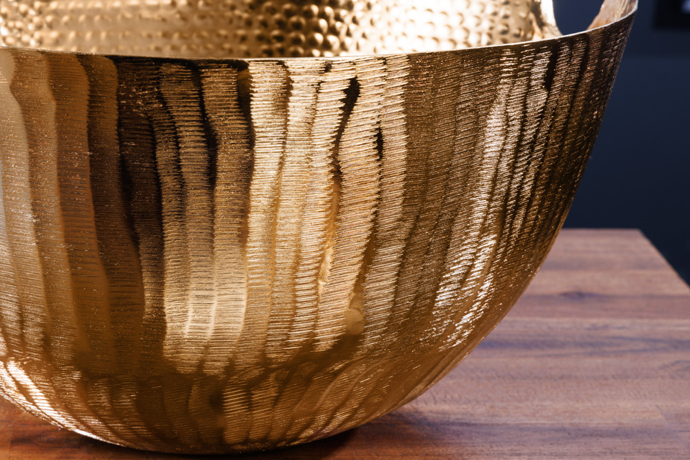 Handgearbeitete Deko Schale ORIENT 40cm gold Metall Hammerschlag Design