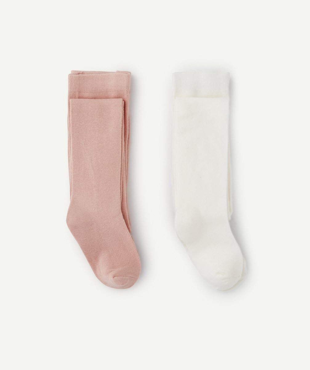 LOT DE 2 COLLANTS TRICOT FILLE ROSE ET BLANC