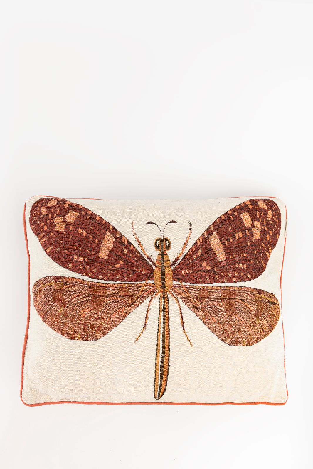 Oranje jacquard kussen dragonfly
