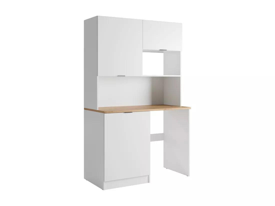 Meuble multifonction kitchenette et buanderie - Avec plan de travail 120 cm - Blanc et naturel - CARMEO