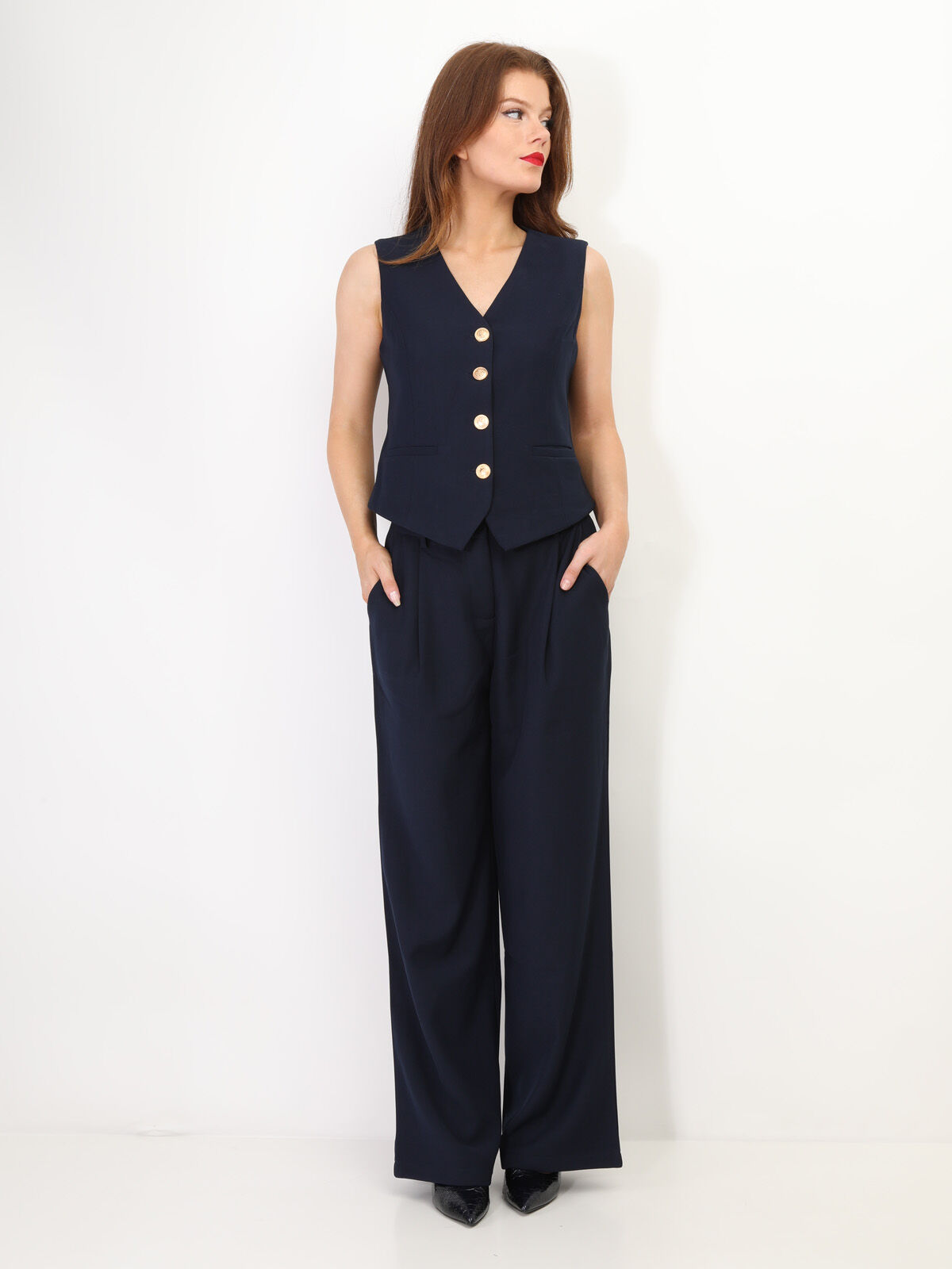 Gilet de costume à boutons officier- Bleu marine