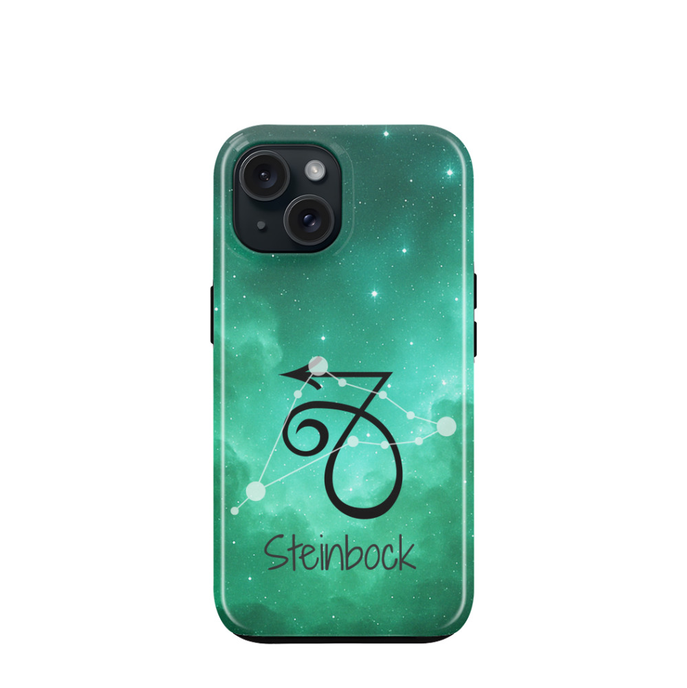 iPhone 15 Hybrid (Kunststoff / Gummi) Hülle Steinbock 2 - Grün