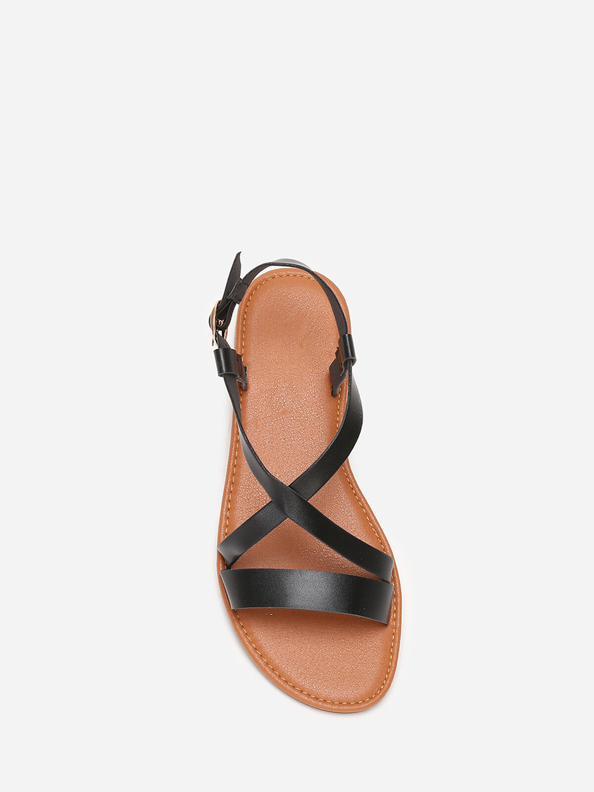 Sandales plates avec fines brides- Noir