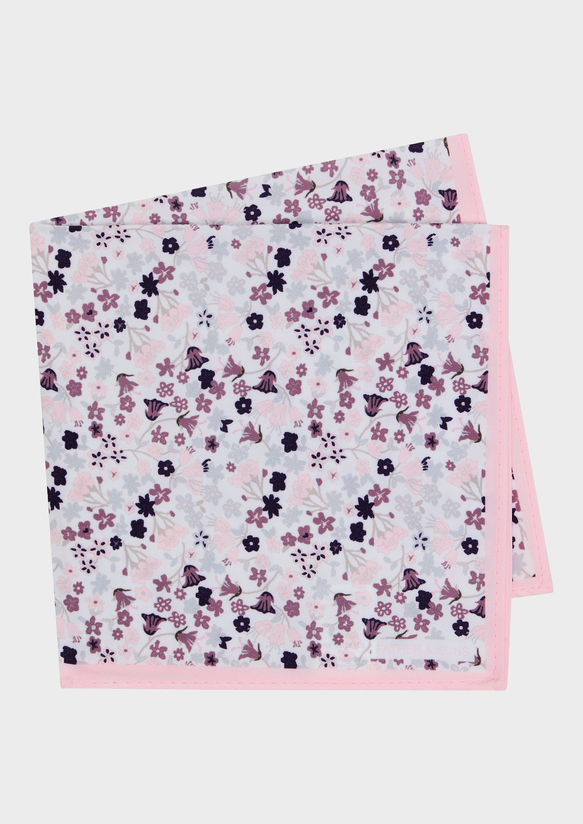 Pochette blanche à motif fleuri rose, violet, taupe et gris