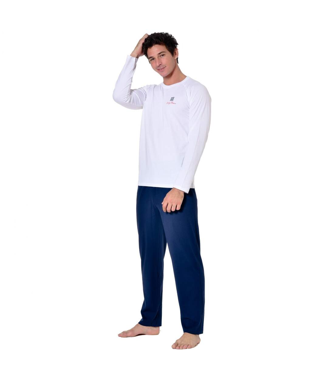 Ensemble pyjama long homme t-shirt col rond bicolore Dom