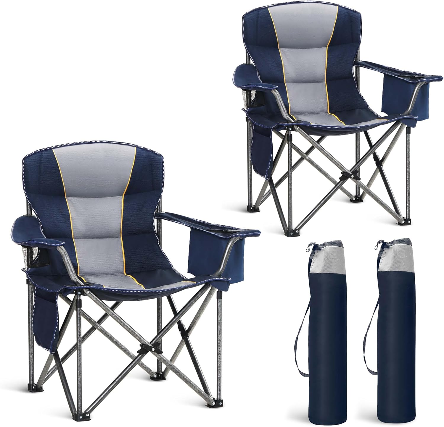 HIGH POINT SPORTS Campingstuhl Faltbar 2er Set 200kg Klappstuhl Gepolstert mit Getränkehaltern Faltbarer Angelstuhl XXL mit Armlehnen Outdoorstuhl Blau