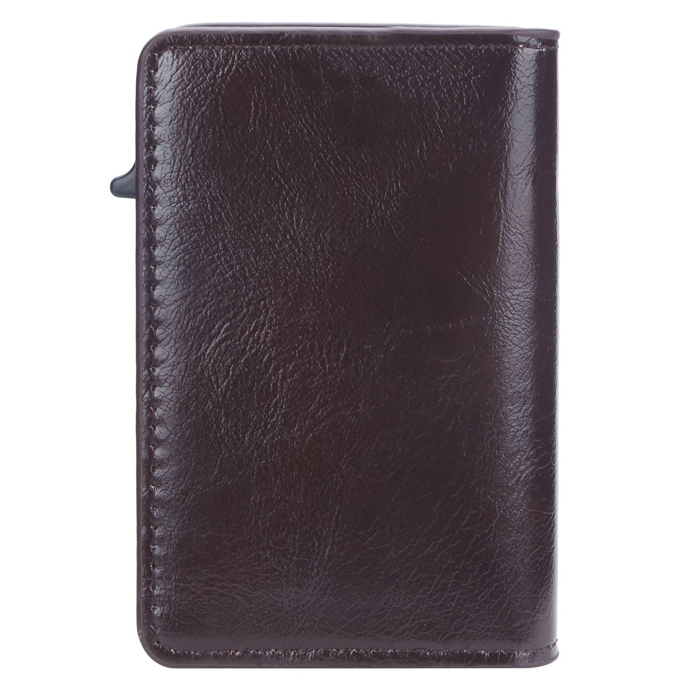 Mini Kreditkarten Leder Etui Geldbörse mit Kartenauswurf-Mechanismus für 10 Karten (RFID Schutz) - Dunkelbraun