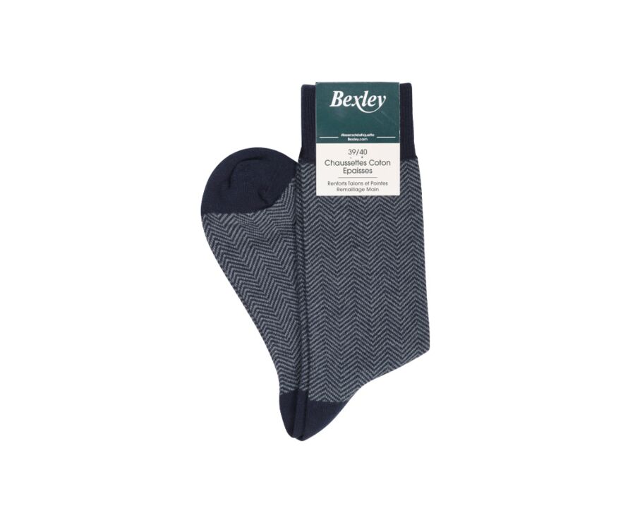 Chaussettes homme épaisses coton motif chevrons Navy et Vert