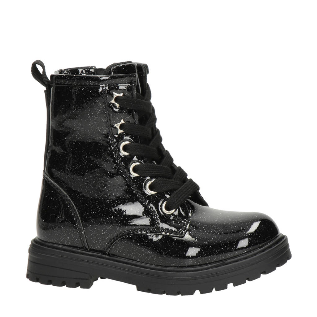 Nelson Kids lak veterboots met glitters zwart