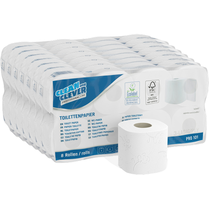 Clean and Clever Toilettenpapier PRO 101, 3-lagig, 64 Rollen