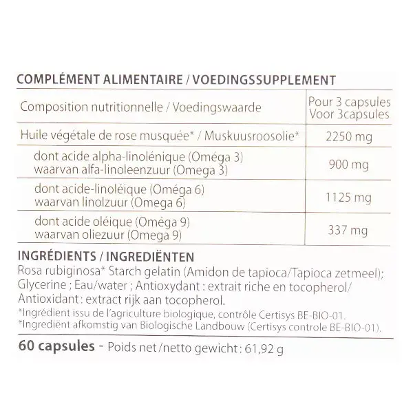 Óleo Vegetal de Rosa Mosqueta Pranarom - 60 cápsulas