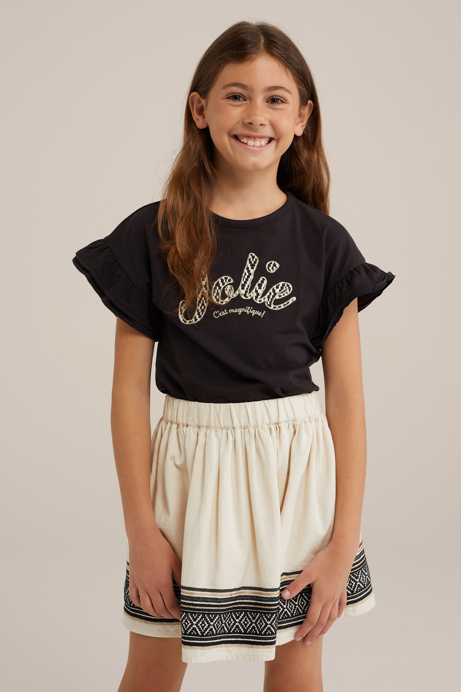 Meisjes T-shirt met embroidery WE Fashion Zwart