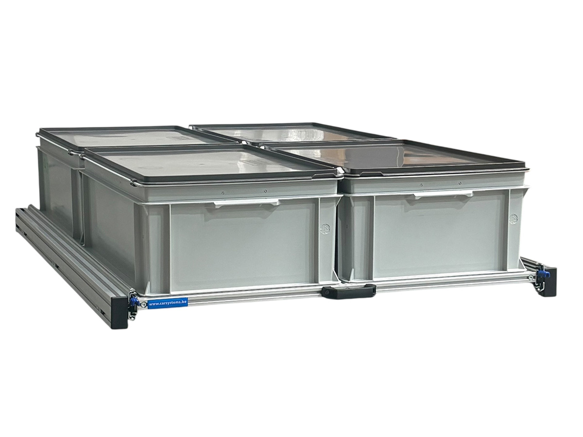 Aluminium 120x80 cm schuifframe met 6 bakken met deksel