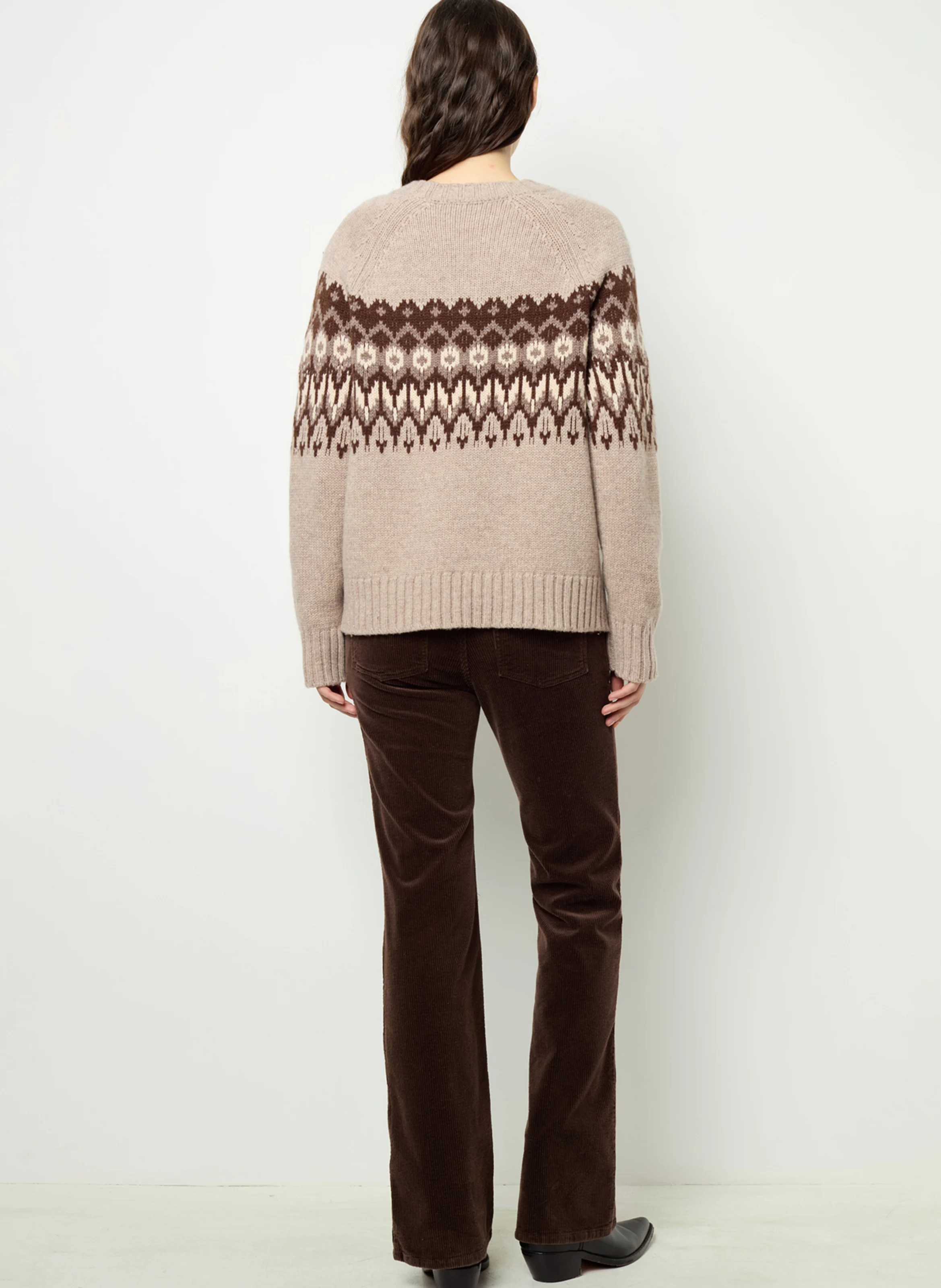 JANINA - Pull droit col rond en laine | Marron