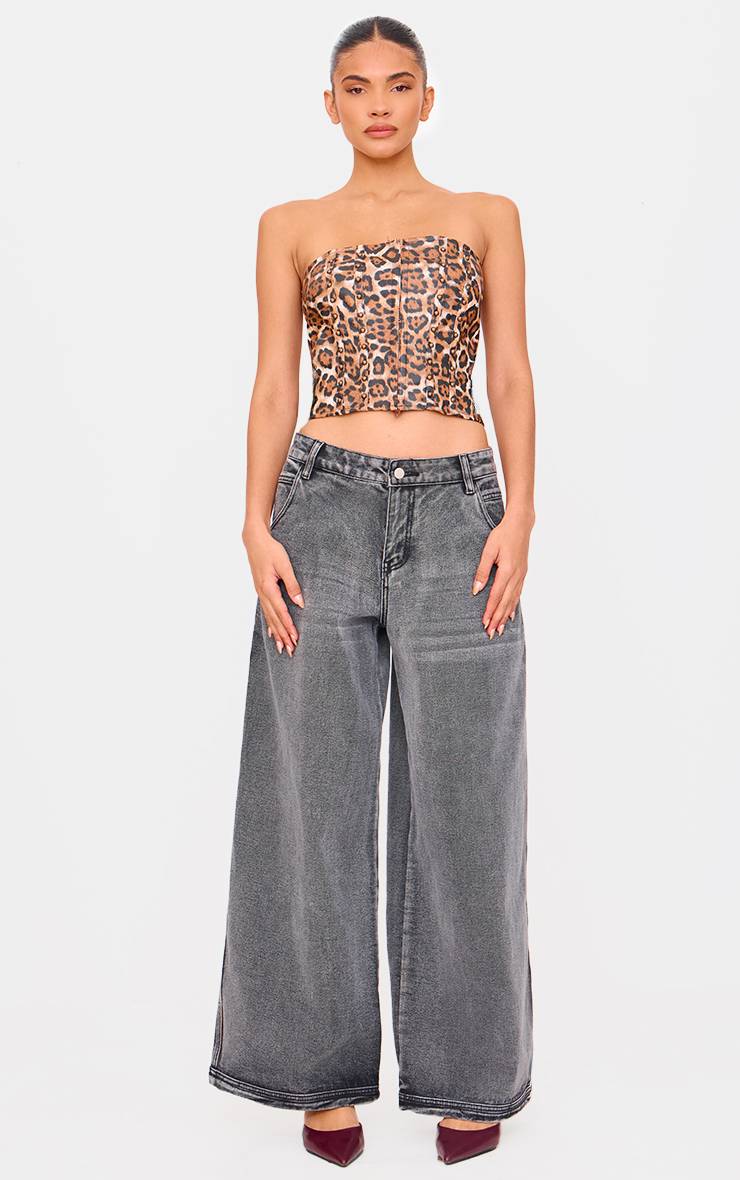 Marron Corset Court Clouté Imprimé Léopard En Synthétiquecuir