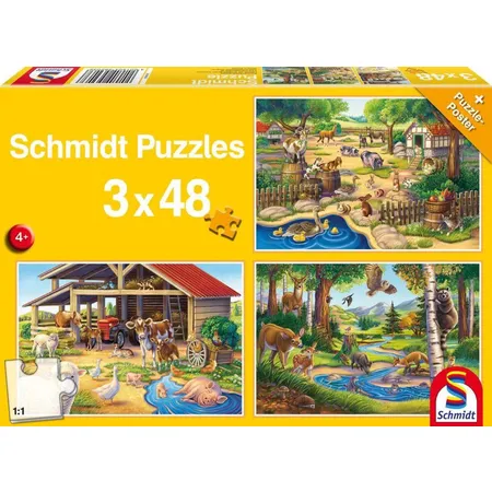 Schmidt Spiele KinderPuzzle - Alle meine Lieblingstiere, 3 x 48 Teile