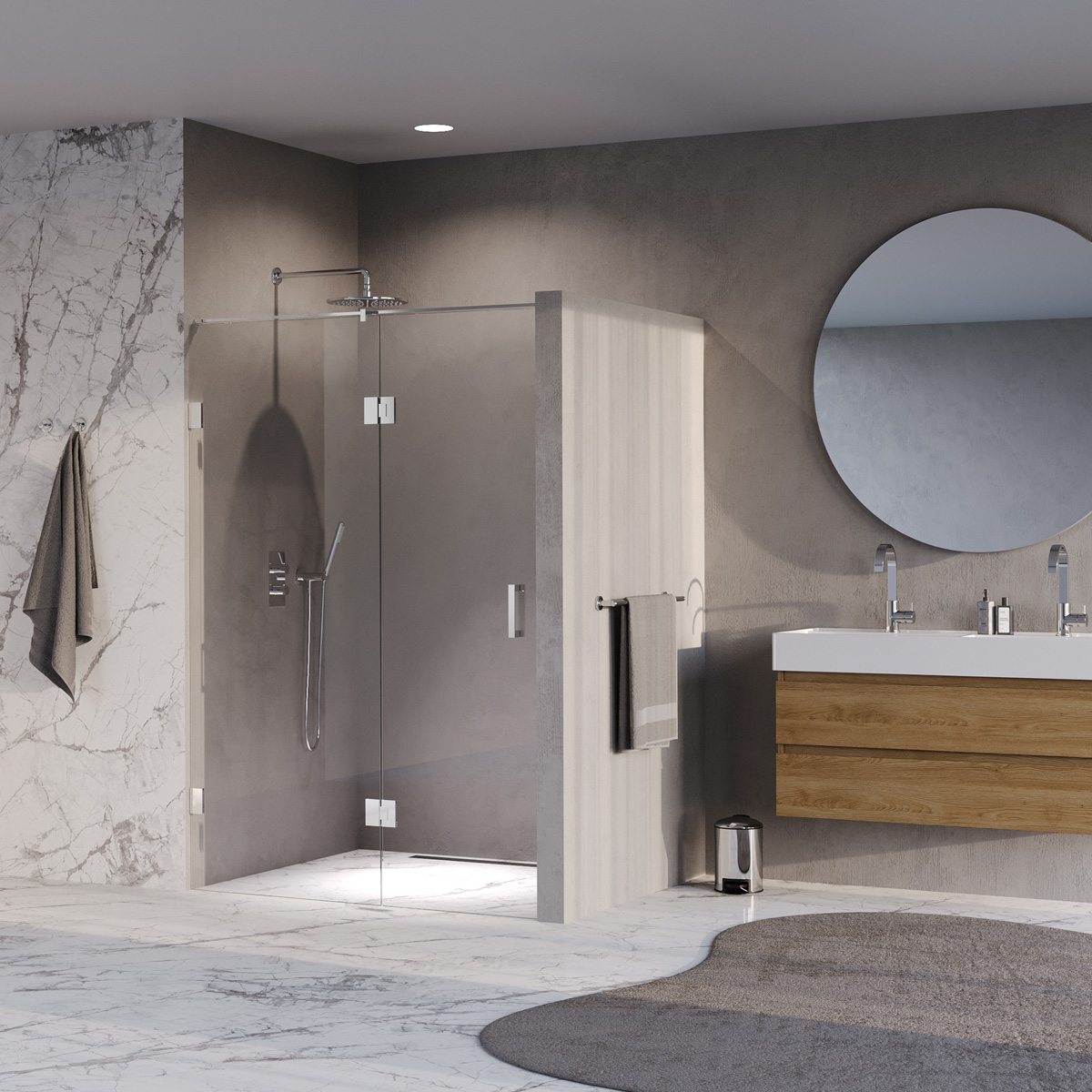 Brauer Void profielloze nisdeur 140cm met draaideur 70cm aan glas chroom
