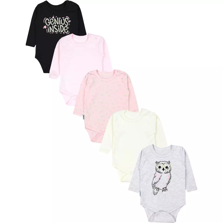 TupTam Mädchen Baby Body Langarm Unifarben 5er Pack graurosa