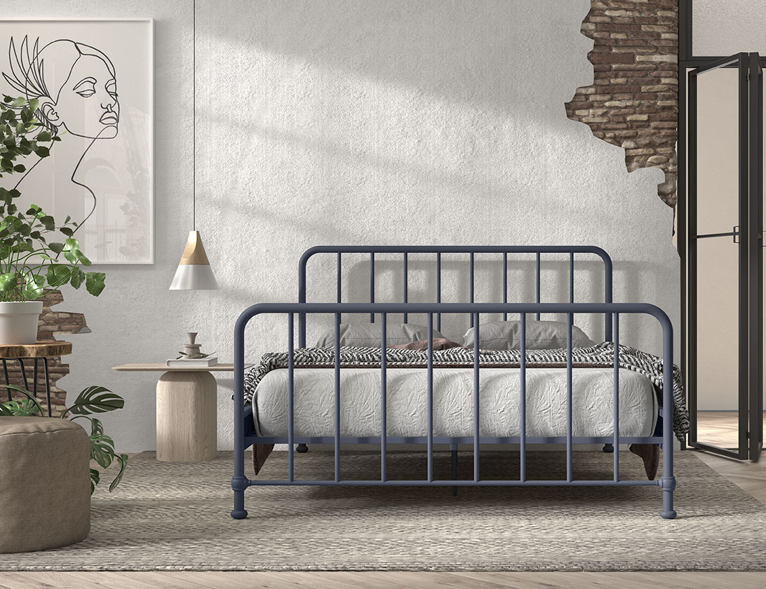 Metallbett BRONXX - denim blau matt - 160x200 cm