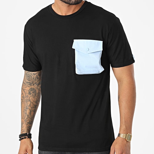 Tee Shirt Poche T8814 Noir Bleu Clair