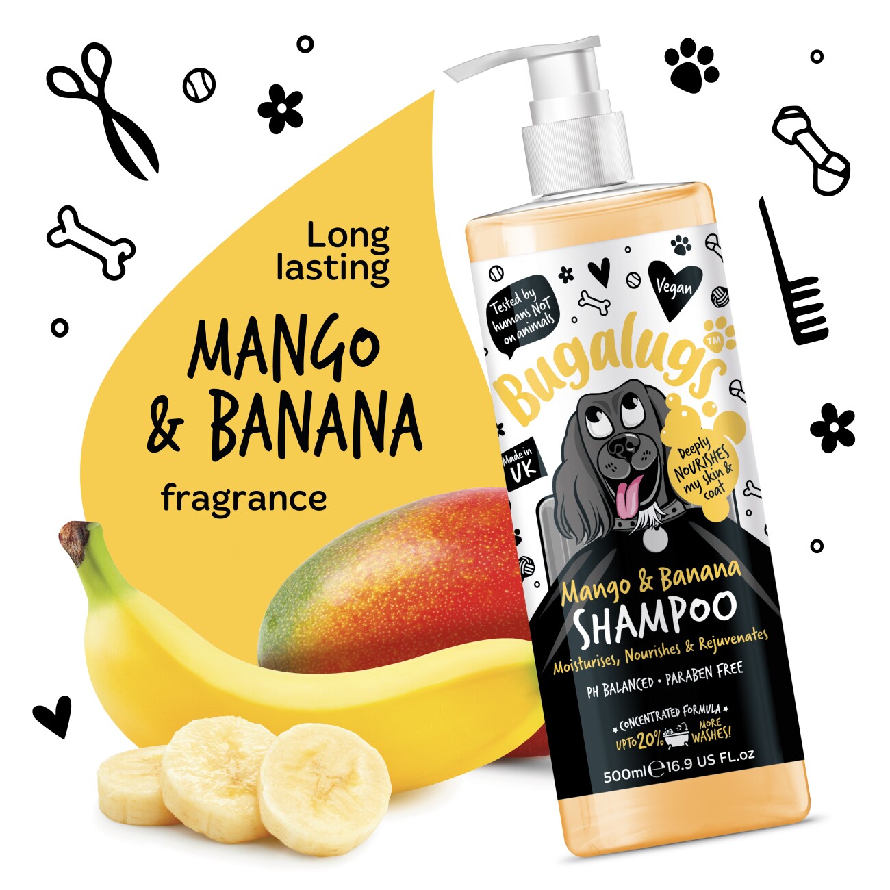 Bugalugs Mango & Banana – Pflegendes Hundeshampoo mit tropischem Duft