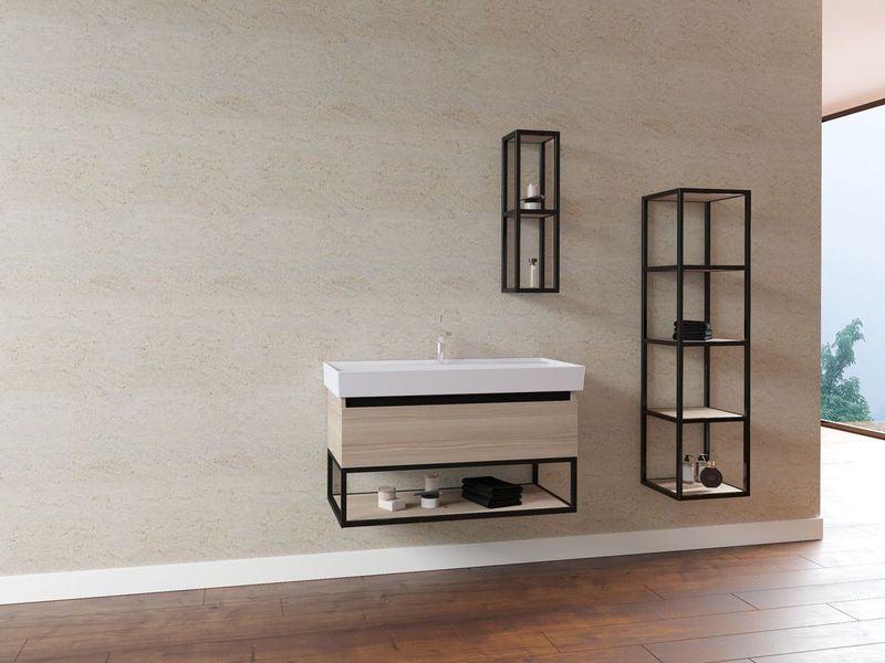 SaniGoods - Sharp - Open Kolomkast - Licht Eiken met Zwart - 60 cm