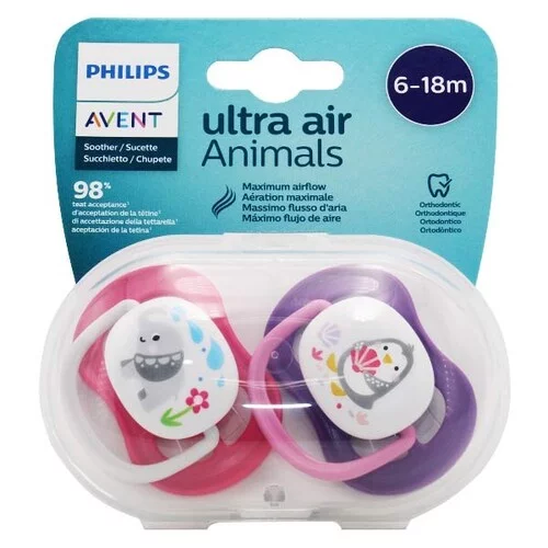 SCF080/08 sucettes Ultra Air 6-18M Girl animal - Lot de 2