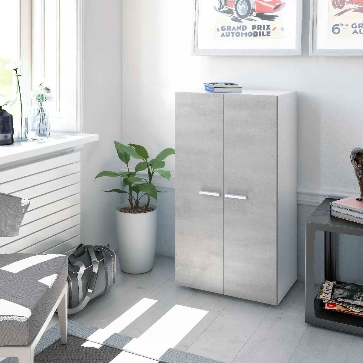 ALTER Armoire à chaussures étagères - Blanc et béton