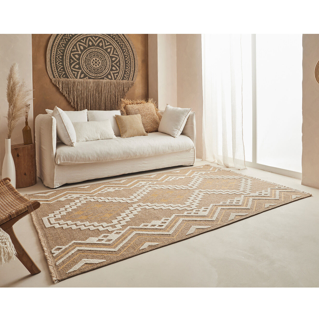 Nazar Rugs Tapis aspect jute TULUM 9054 intérieur & extérieur jaune - 60x180 cm