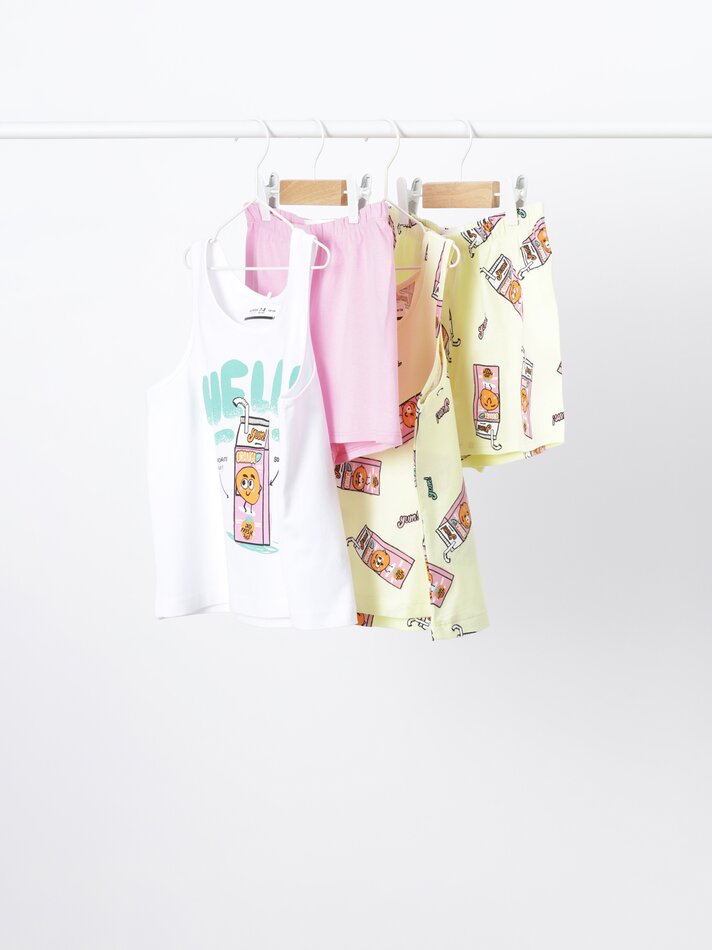 Conjunto com 2 pijamas de alcinha estampados - Amarelo Claro