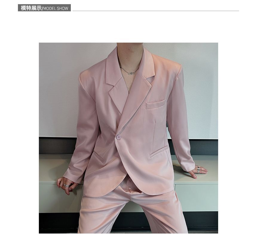 Drawouf - Set: Effen asymmetrische double-breasted blazer + losse broek met trekkoord in de taille