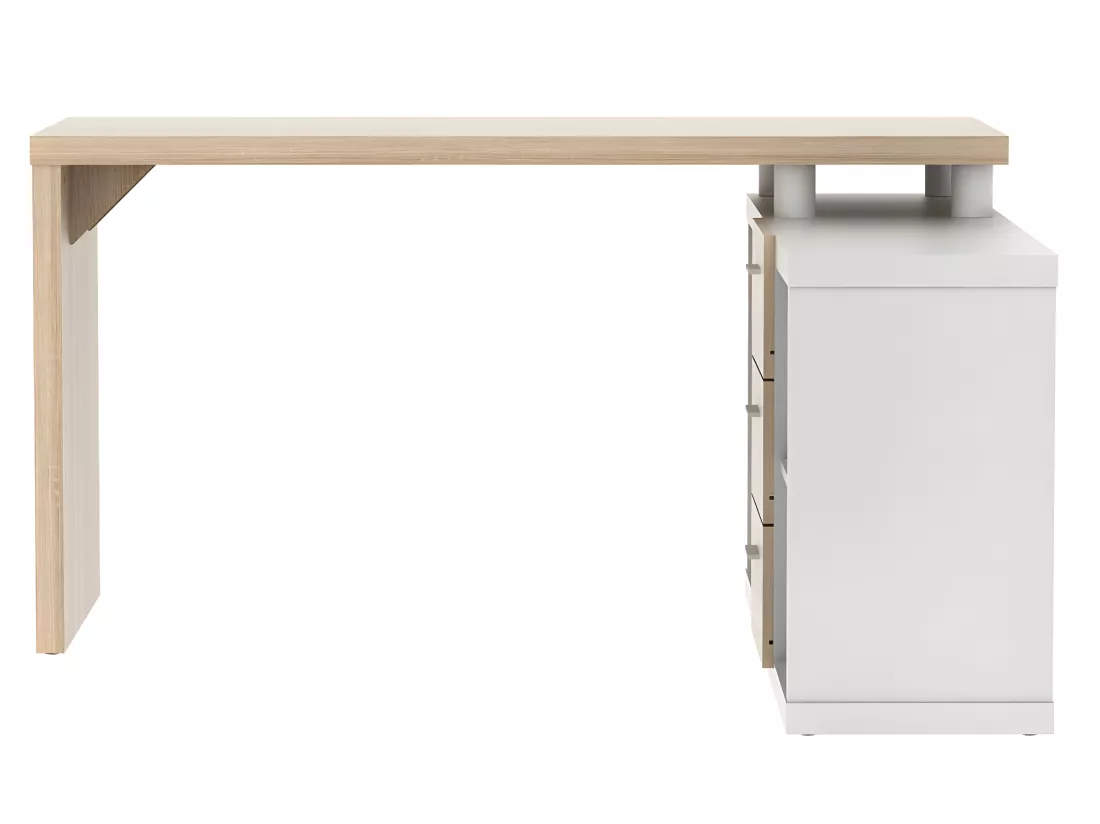 Bureau d'angle avec rangements ALDRIC III - Blanc & Chêne
