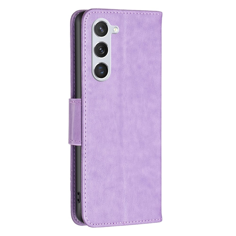 Samsung Galaxy S23 5G Leder Tasche mit Kartenfach   Handschlaufe Schmetterling - Lila