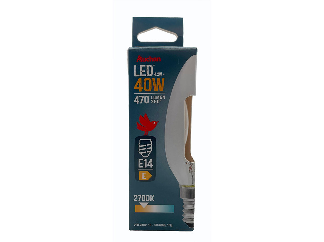 LÂMPADA LED VELA AUCHAN E14 40W LUZ AMARELA CLARA