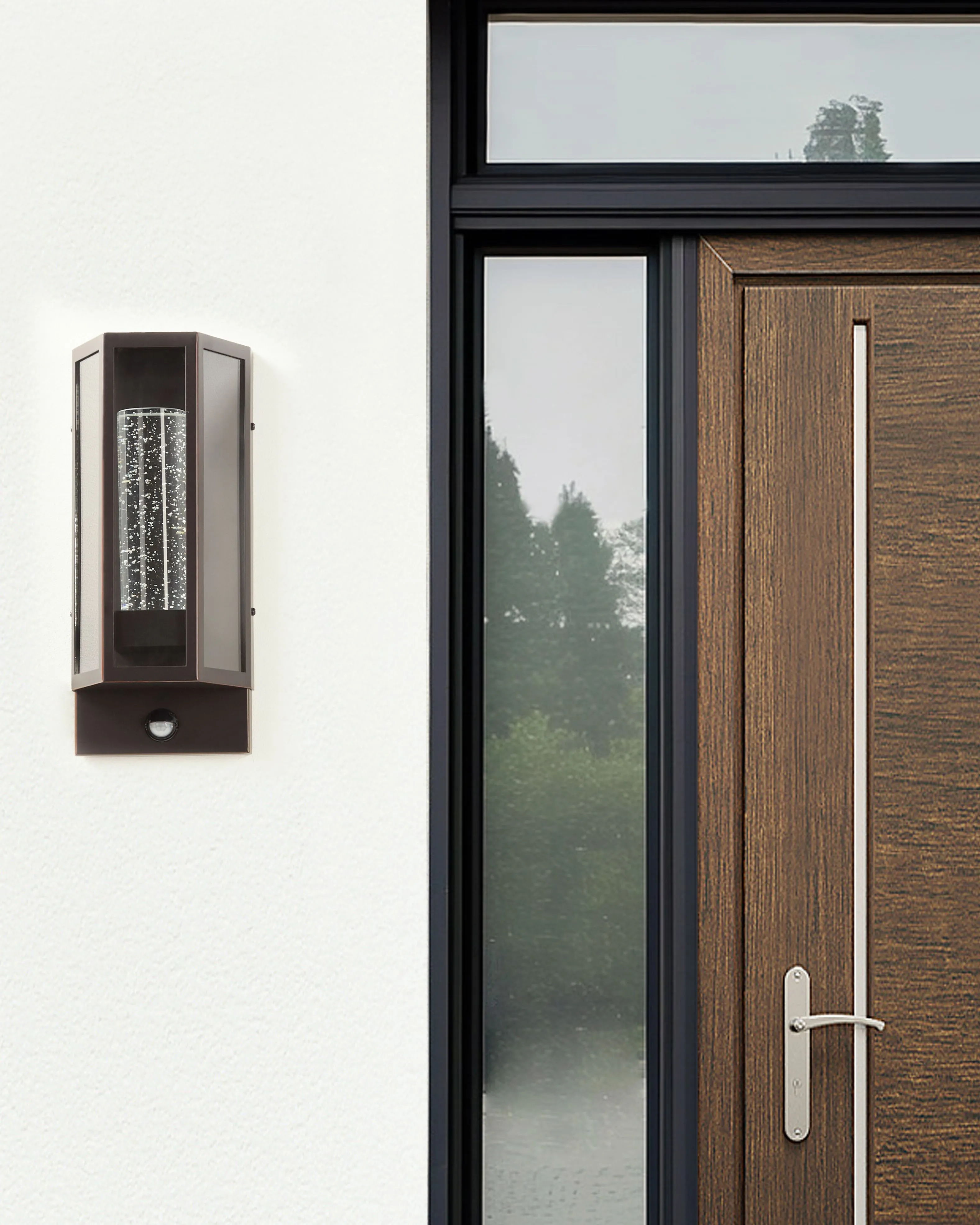 Buiten LED wandlamp FRUID met bewegingssensor Bruin